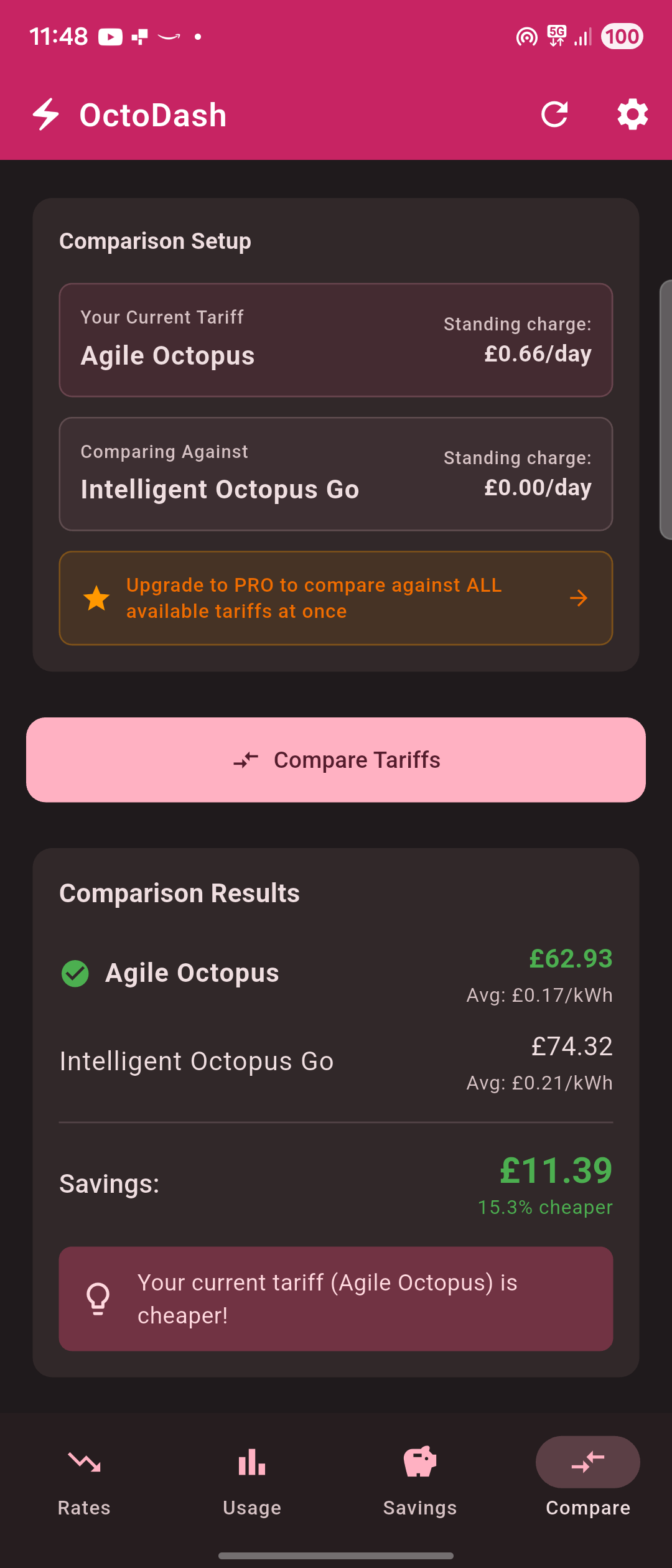 OctoDash tariff comparison